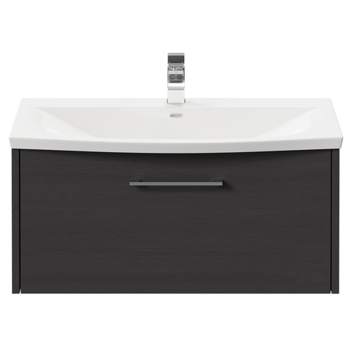 Horizon Graphite Grey 800mm Wall Mounted Vanity Unit with 1 Tap Hole Curved Basin and Single Drawer with Polished Chrome Handle Front View