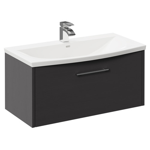 Horizon Graphite Grey 800mm Wall Mounted Vanity Unit with 1 Tap Hole Curved Basin and Single Drawer with Polished Chrome Handle Left Hand View