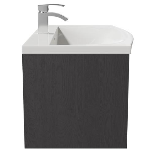 Horizon Graphite Grey 800mm Wall Mounted Vanity Unit with 1 Tap Hole Curved Basin and Single Drawer with Polished Chrome Handle Side View