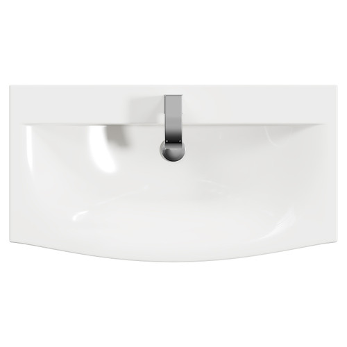 Horizon White Ash 800mm Wall Mounted Vanity Unit with 1 Tap Hole Curved Basin and Single Drawer with Polished Chrome Handle View from Top