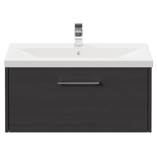 Horizon Graphite Grey 800mm Wall Mounted Vanity Unit with 1 Tap Hole Basin and Single Drawer with Polished Chrome Handle Front View