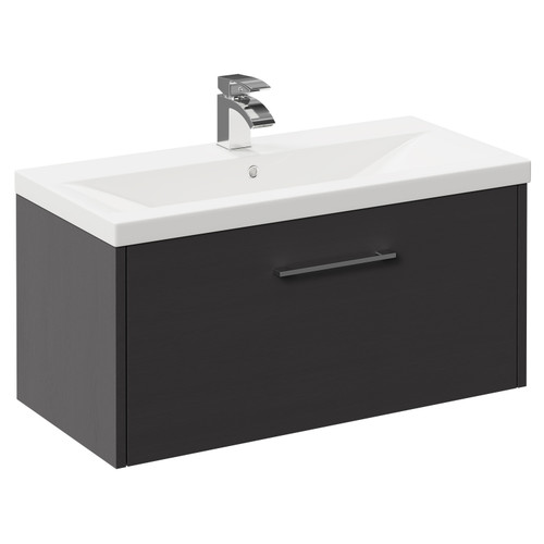 Horizon Graphite Grey 800mm Wall Mounted Vanity Unit with 1 Tap Hole Basin and Single Drawer with Polished Chrome Handle Left Hand View