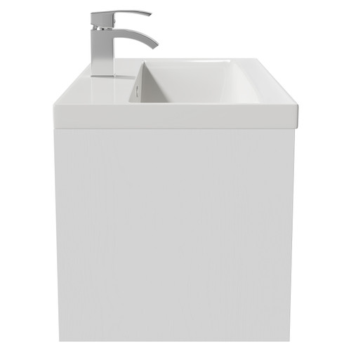 Horizon White Ash 800mm Wall Mounted Vanity Unit with 1 Tap Hole Basin and Single Drawer with Polished Chrome Handle View from Side
