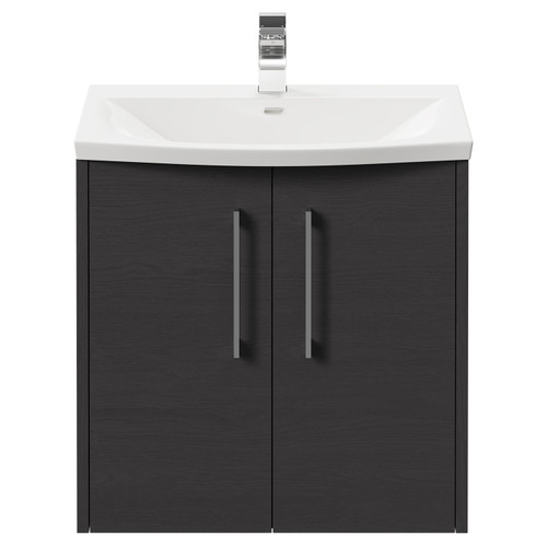 Horizon Graphite Grey 600mm Wall Mounted Vanity Unit with 1 Tap Hole Curved Basin and 2 Doors with Polished Chrome Handles Front View