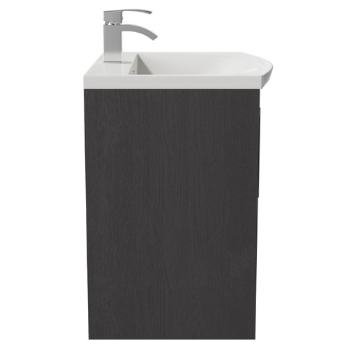 Horizon Graphite Grey 600mm Wall Mounted Vanity Unit with 1 Tap Hole Curved Basin and 2 Doors with Polished Chrome Handles Side View