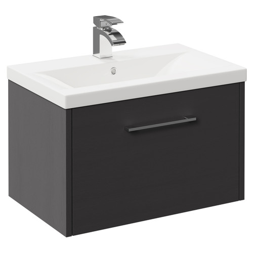 Horizon Graphite Grey 600mm Wall Mounted Vanity Unit with 1 Tap Hole Basin and Single Drawer with Polished Chrome Handle Left Hand View