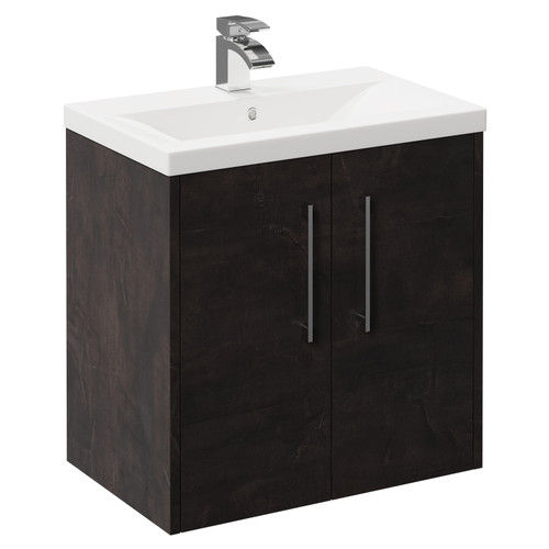 Horizon Metallic Slate 600mm Wall Mounted Vanity Unit with 1 Tap Hole Basin and 2 Doors with Polished Chrome Handles Left Hand View