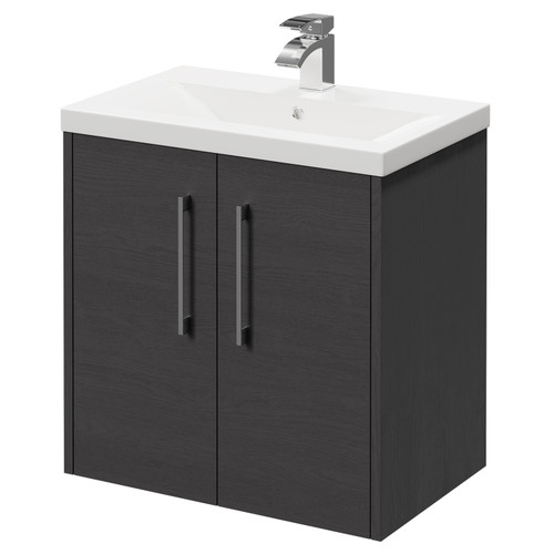 Horizon Graphite Grey 600mm Wall Mounted Vanity Unit with 1 Tap Hole Basin and 2 Doors with Polished Chrome Handles Right Hand View