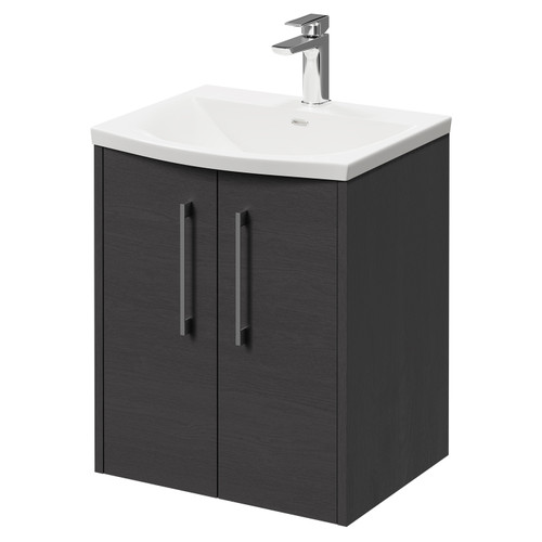 Horizon Graphite Grey 500mm Wall Mounted Vanity Unit with 1 Tap Hole Curved Basin and 2 Doors with Polished Chrome Handles Right Hand View