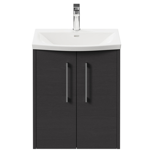 Horizon Graphite Grey 500mm Wall Mounted Vanity Unit with 1 Tap Hole Curved Basin and 2 Doors with Polished Chrome Handles Front View