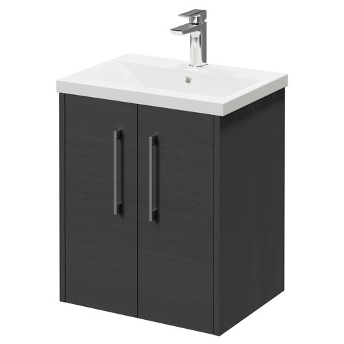 Horizon Graphite Grey 500mm Wall Mounted Vanity Unit with 1 Tap Hole Basin and 2 Doors with Polished Chrome Handles Right Hand View