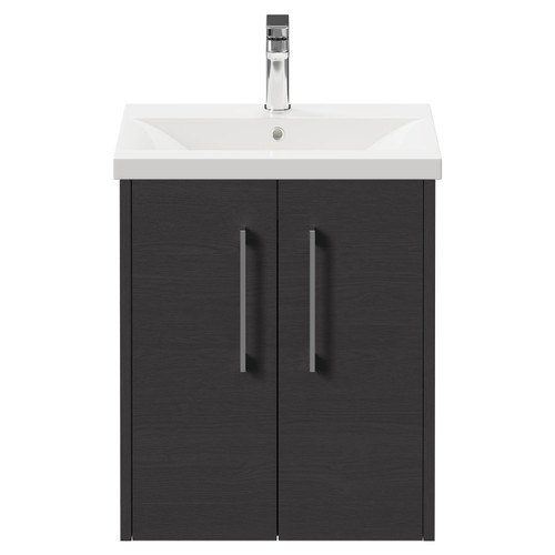 Horizon Graphite Grey 500mm Wall Mounted Vanity Unit with 1 Tap Hole Basin and 2 Doors with Polished Chrome Handles Front View