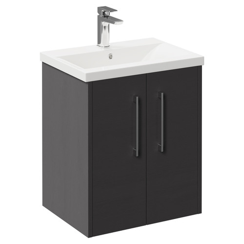 Horizon Graphite Grey 500mm Wall Mounted Vanity Unit with 1 Tap Hole Basin and 2 Doors with Polished Chrome Handles Left Hand View