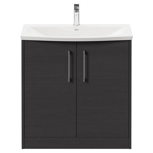 Horizon Graphite Grey 800mm Floor Standing Vanity Unit with 1 Tap Hole Curved Basin and 2 Doors with Polished Chrome Handles Front View