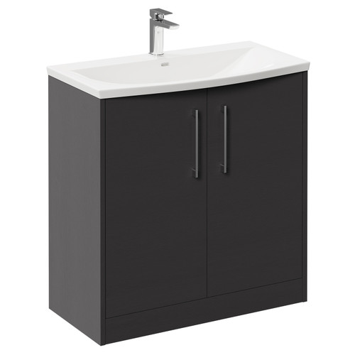 Horizon Graphite Grey 800mm Floor Standing Vanity Unit with 1 Tap Hole Curved Basin and 2 Doors with Polished Chrome Handles Left Hand View