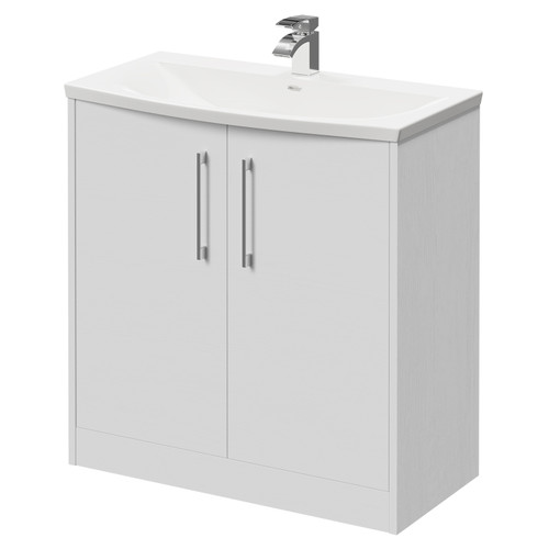 Horizon White Ash 800mm Floor Standing Vanity Unit with 1 Tap Hole Curved Basin and 2 Doors with Polished Chrome Handles Right Hand View