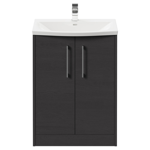 Horizon Graphite Grey 600mm Floor Standing Vanity Unit with 1 Tap Hole Curved Basin and 2 Doors with Polished Chrome Handles Front View
