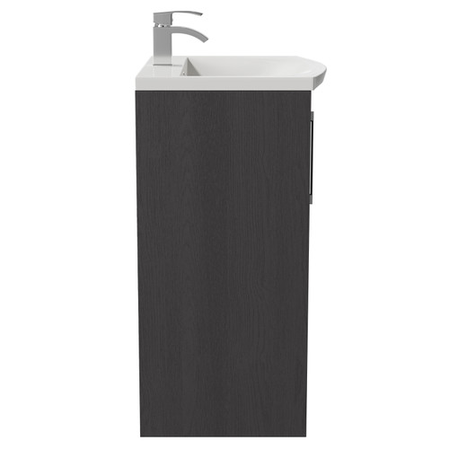 Horizon Graphite Grey 600mm Floor Standing Vanity Unit with 1 Tap Hole Curved Basin and 2 Doors with Polished Chrome Handles Side View