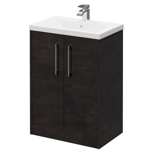 Horizon Metallic Slate 600mm Floor Standing Vanity Unit with 1 Tap Hole Basin and 2 Doors with Polished Chrome Handles Right Hand View
