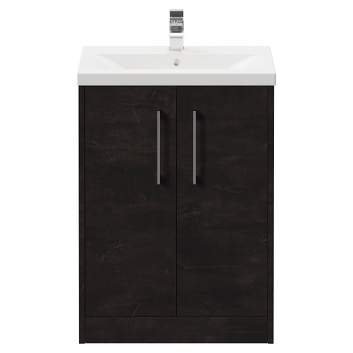 Horizon Metallic Slate 600mm Floor Standing Vanity Unit with 1 Tap Hole Basin and 2 Doors with Polished Chrome Handles View from Front