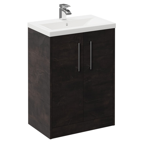 Horizon Metallic Slate 600mm Floor Standing Vanity Unit with 1 Tap Hole Basin and 2 Doors with Polished Chrome Handles Left Hand View