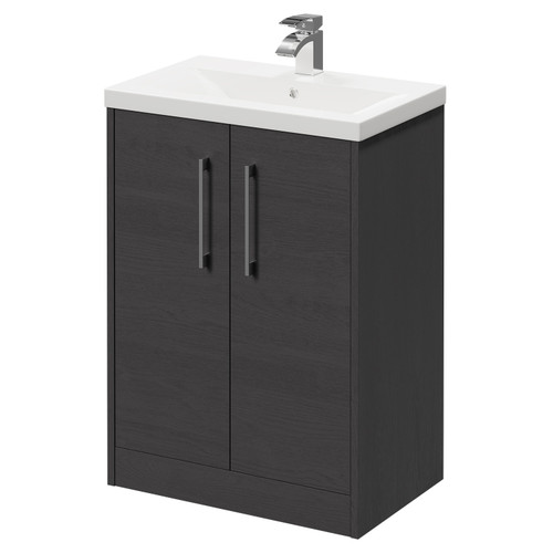 Horizon Graphite Grey 600mm Floor Standing Vanity Unit with 1 Tap Hole Basin and 2 Doors with Polished Chrome Handles Right Hand View