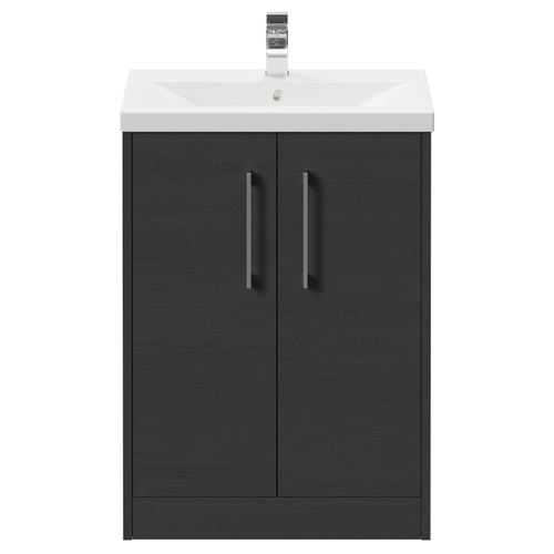 Horizon Graphite Grey 600mm Floor Standing Vanity Unit with 1 Tap Hole Basin and 2 Doors with Polished Chrome Handles Front View