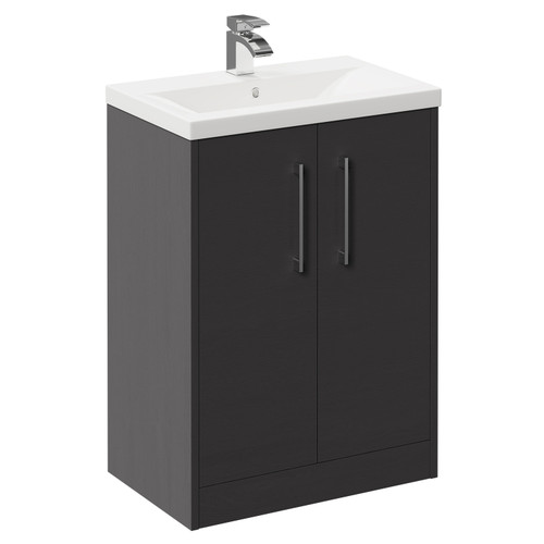 Horizon Graphite Grey 600mm Floor Standing Vanity Unit with 1 Tap Hole Basin and 2 Doors with Polished Chrome Handles Left Hand View