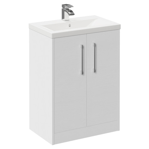 Horizon White Ash 600mm Floor Standing Vanity Unit with 1 Tap Hole Basin and 2 Doors with Polished Chrome Handles Left Hand View