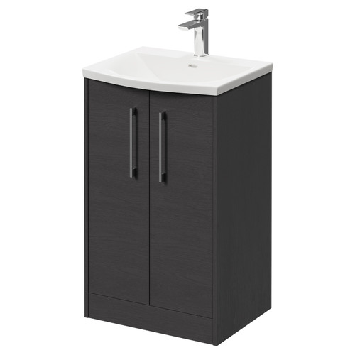 Horizon Graphite Grey 500mm Floor Standing Vanity Unit with 1 Tap Hole Curved Basin and 2 Doors with Polished Chrome Handles Right Hand View
