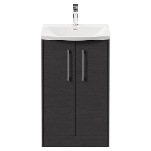Horizon Graphite Grey 500mm Floor Standing Vanity Unit with 1 Tap Hole Curved Basin and 2 Doors with Polished Chrome Handles Front View