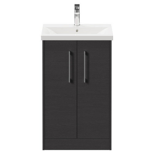 Horizon Graphite Grey 500mm Floor Standing Vanity Unit with 1 Tap Hole Basin and 2 Doors with Polished Chrome Handles Front View