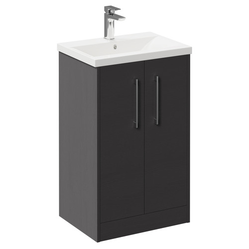 Horizon Graphite Grey 500mm Floor Standing Vanity Unit with 1 Tap Hole Basin and 2 Doors with Polished Chrome Handles Left Hand View