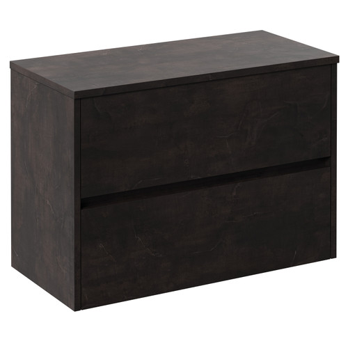 Montego Metallic Slate 800mm Wall Mounted Vanity Unit for Countertop Basins with 2 Drawers Left Hand View