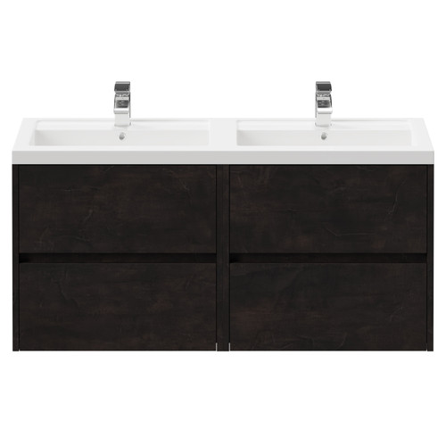 Montego Metallic Slate 1200mm Wall Mounted Vanity Unit with Polymarble Double Basin and 4 Drawers Front View