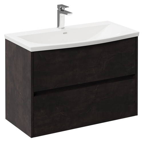 Montego Metallic Slate 800mm Wall Mounted Vanity Unit with 1 Tap Hole Curved Basin and 2 Drawers Left Hand View