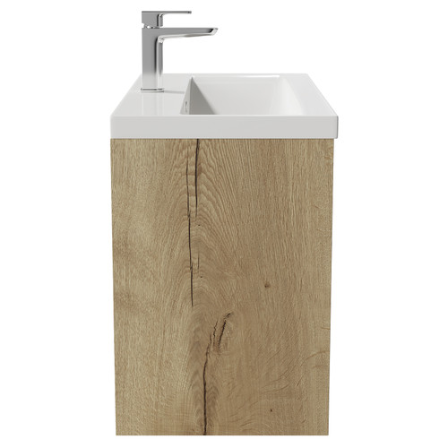 Montego Autumn Oak 800mm Wall Mounted Vanity Unit with 1 Tap Hole Basin and 2 Drawers View from Side