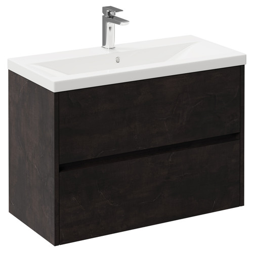 Montego Metallic Slate 800mm Wall Mounted Vanity Unit with 1 Tap Hole Basin and 2 Drawers Left Hand View