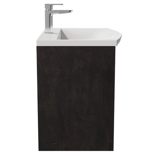 Montego Metallic Slate 600mm Wall Mounted Vanity Unit with 1 Tap Hole Curved Basin and 2 Drawers View from Side