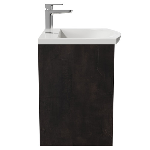 Montego Metallic Slate 500mm Wall Mounted Vanity Unit with 1 Tap Hole Curved Basin and 2 Drawers View from Side