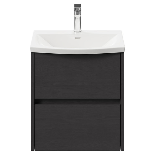 Montego Graphite Grey 500mm Wall Mounted Vanity Unit with 1 Tap Hole Curved Basin and 2 Drawers Front View