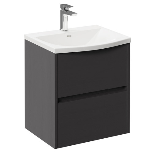 Montego Graphite Grey 500mm Wall Mounted Vanity Unit with 1 Tap Hole Curved Basin and 2 Drawers Left Hand View