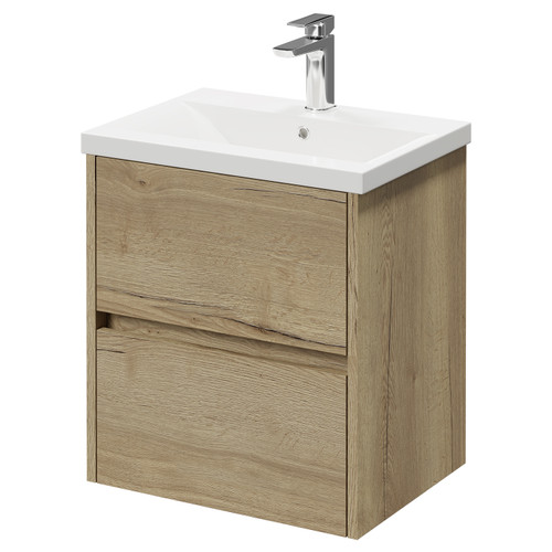 Montego Autumn Oak 500mm Wall Mounted Vanity Unit with 1 Tap Hole Basin and 2 Drawers Right Hand View