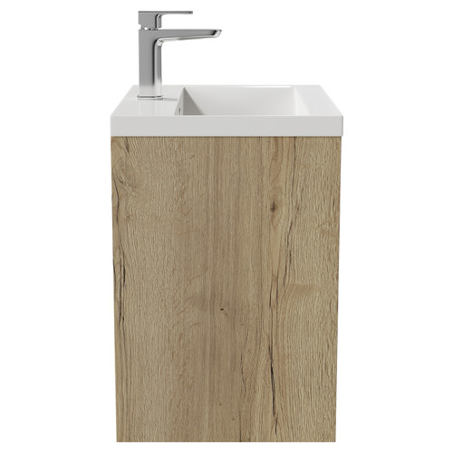 Montego Autumn Oak 500mm Wall Mounted Vanity Unit with 1 Tap Hole Basin and 2 Drawers View from Side