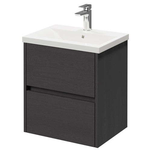 Montego Graphite Grey 500mm Wall Mounted Vanity Unit with 1 Tap Hole Basin and 2 Drawers Right Hand View
