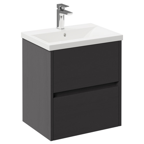 Montego Graphite Grey 500mm Wall Mounted Vanity Unit with 1 Tap Hole Basin and 2 Drawers Left Hand View