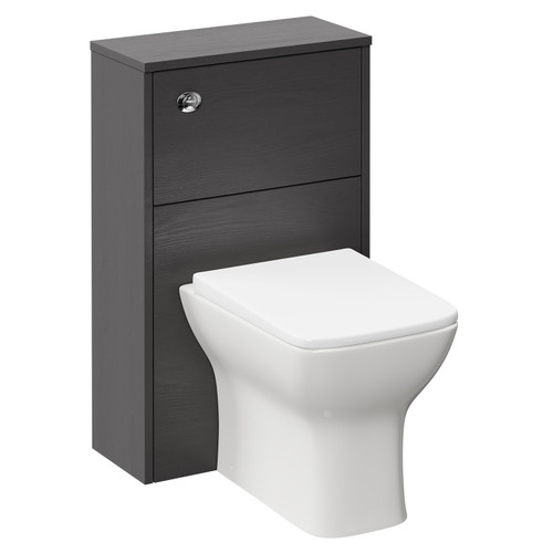Horizon Graphite Grey 500mm Toilet Unit and Kingston Rimless Back to Wall Toilet Pan with Soft Close Toilet Seat Left Hand View