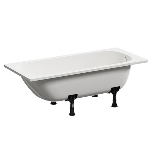 Cassia 1600mm x 700mm Straight Single Ended Steel Bath without Tap Holes including Legs Left Hand View
