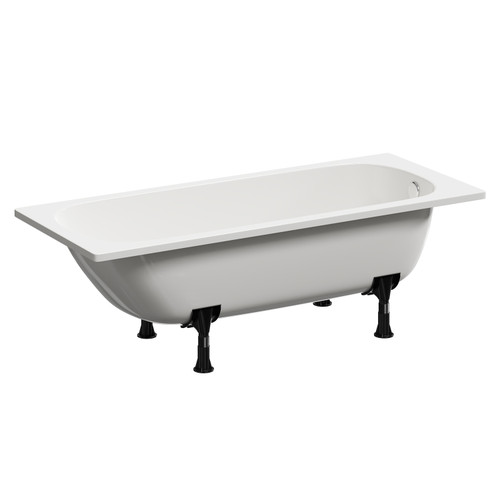 Cassia 1700mm x 700mm Straight Single Ended Steel Bath with without Tap Holes including Legs Left Hand View
