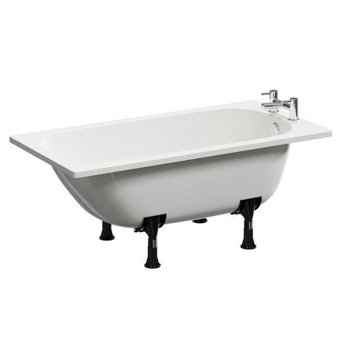 Cassia 1400mm x 700mm Straight Single Ended Steel Bath with 2 Tap Holes including Legs Left Hand View